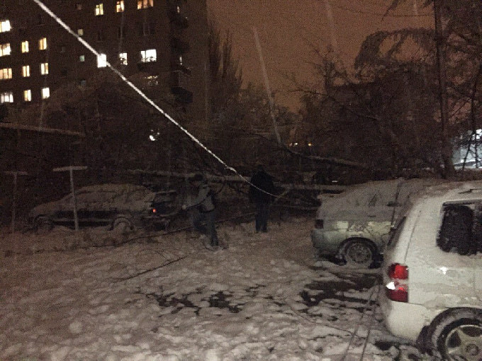 Дерево оборвало провода и рухнуло на 4 автомобиля
