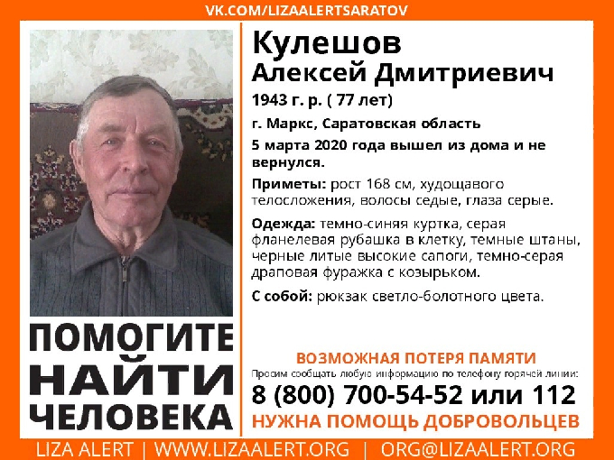Саратовские волонтеры отправились на поиски пропавшего Алексея Кулешова 