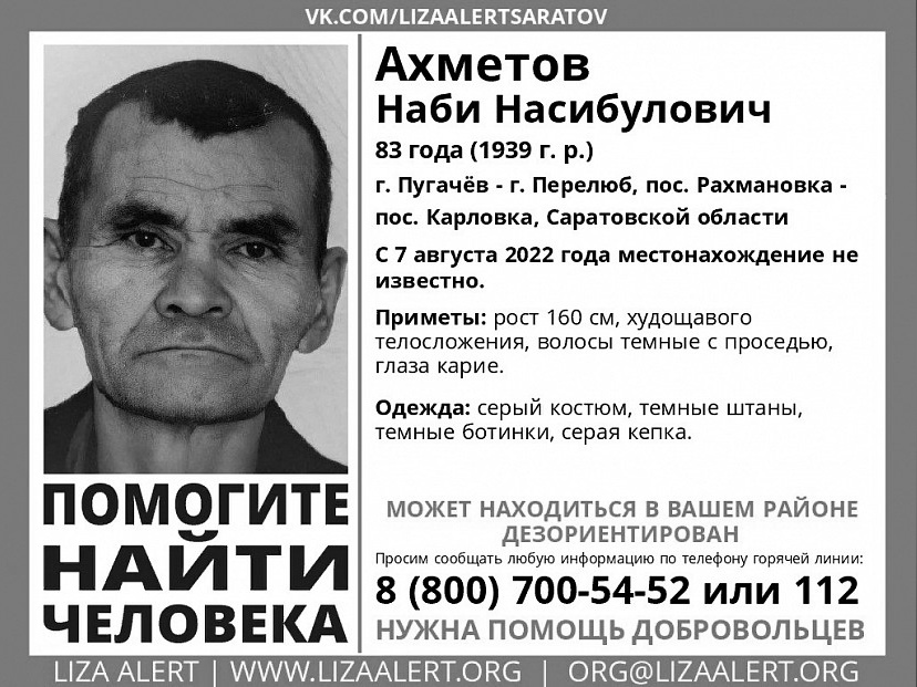 Пропавший в августе Наби Ахметов найден мертвым