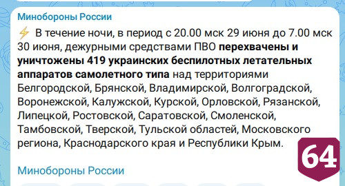 Над Саратовской областью сбили вражеские беспилотники