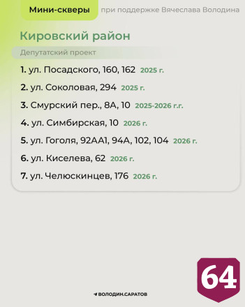 При поддержке Вячеслава Володина в Саратове благоустроили 112 парков и скверов