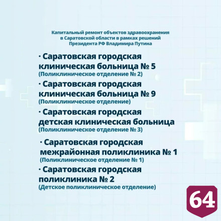 В Саратовской области капитально отремонтируют 12 больниц и поликлиник