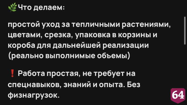 Саратовцам за работу с цветами в теплице заплатят 6 тысяч за смену