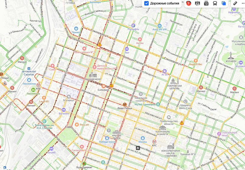 Дневные пробки в Саратове составили 7 баллов