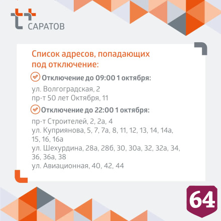 Названы адреса и сроки отключения горячей и холодной воды в Саратове
