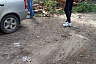 Огромный ствол дерева рухнул на дорогу рядом с машинами