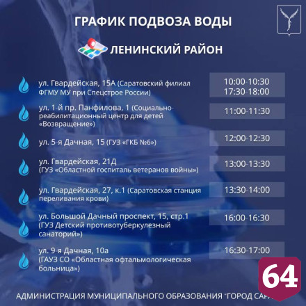Саратовцам будут подвозить воду по семи адресам 