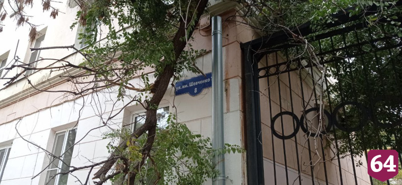 В Саратове упавшее на дом дерево повисло над тротуаром