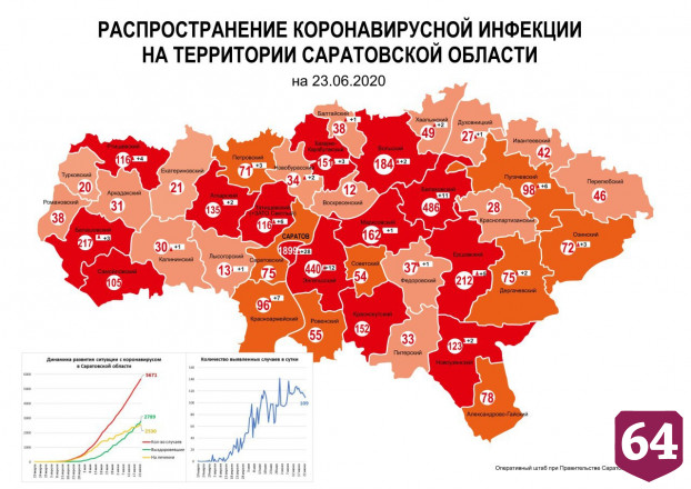 Обнародована обновленная карта распределения случаев коронавируса в Саратовской области 
