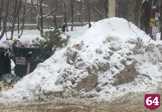 На мусорках Саратова нашли попавшие в ледяной плен контейнеры