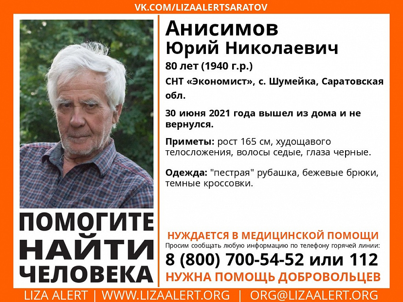 На дачах под Саратовом пропал без вести 80-летний невысокий мужчина