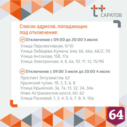 Жителям Саратова назвали адреса отключений горячей и холодной воды 
