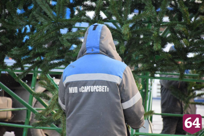 В Саратове на Театральной площади начали устанавливать елку 