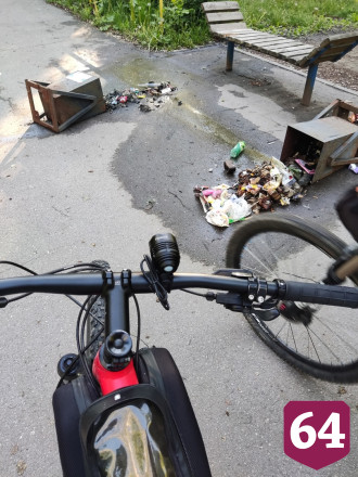В Саратове вандалы разбросали по аллее мусорные баки